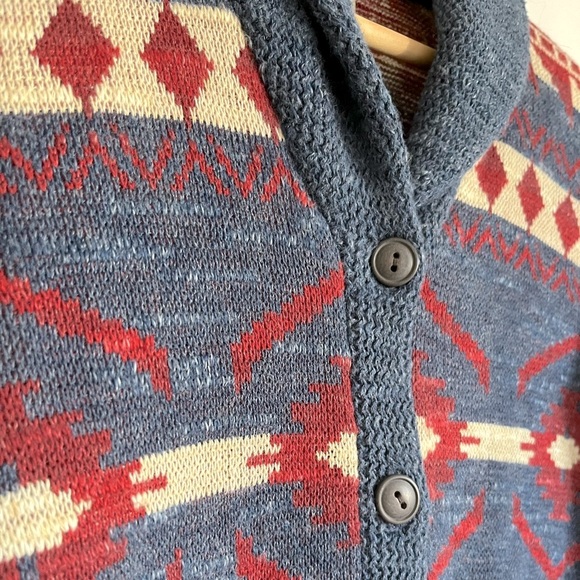 Ralph Lauren Denim & Supply Vintage Shawl Collar Cardigan Aztec Cotton Navy S - Picture 3 of 11